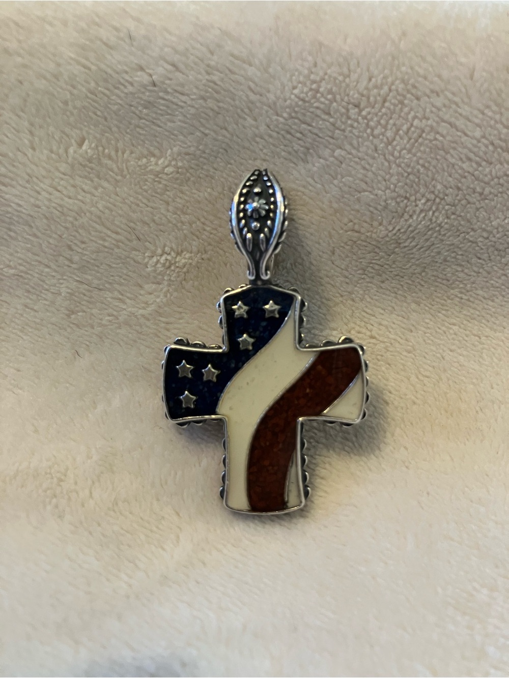American Flag Silver Cross Pendant